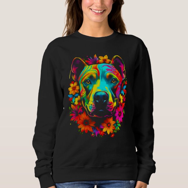 Cute Pitbull Dog Flowers Sweatshirt (Front)