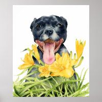 Cute Pitbull Dog in Yellow Flower Garden