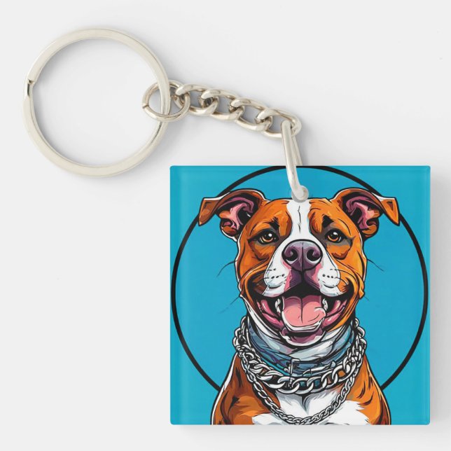 Cute Pitbull dog Key Ring (Front)