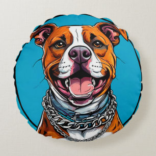Cute Pitbull dog Round Cushion