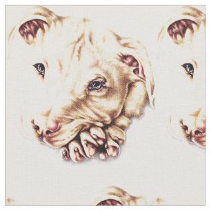 Cute Pitbull Drawing with Folded Paws Fabric