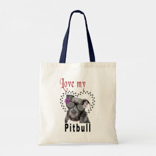 Cute Pitbull Flowered Sunglasses Tote Bag