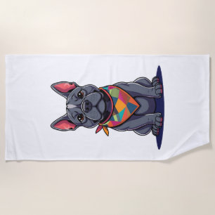 Cute Pitbull Frenchie Dog with Bandanna Art Beach Towel