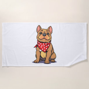 Cute Pitbull Frenchie Dog with Bandanna Art Beach Towel