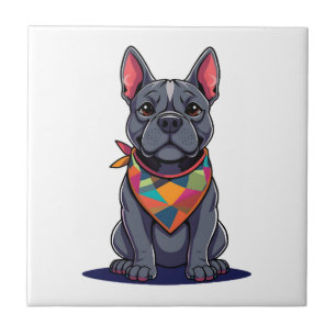 Cute Pitbull Frenchie Dog with Bandanna Art Ceramic Tile