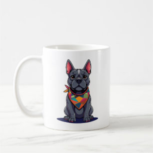 Cute Pitbull Frenchie Dog with Bandanna Art Coffee Mug