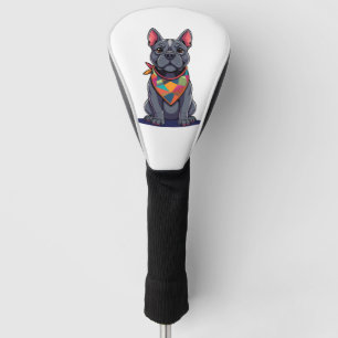 Cute Pitbull Frenchie Dog with Bandanna Art Golf Head Cover