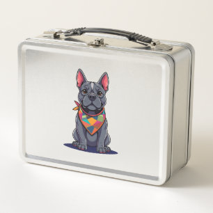 Cute Pitbull Frenchie Dog with Bandanna Art Metal Lunch Box
