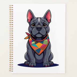 Cute Pitbull Frenchie Dog with Bandanna Art Planner