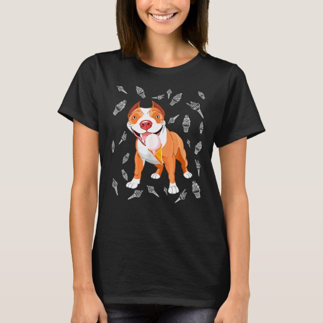 Cute Pitbull Ice Cream Lover Funny Ice Cream Cone T-Shirt (Front)