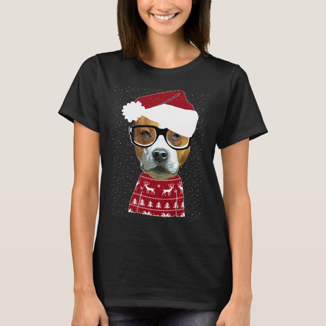 Cute Pitbull In Santa Hat Ugly Christmas Sweater M (Front)