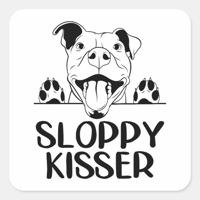 Cute Pitbull Love Pittie Pit Bull Puppy Dog Hello  Square Sticker (Front)