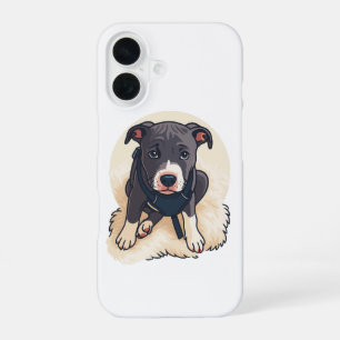 Cute Pitbull Puppy Dog Cartoon Design iPhone 16 Case