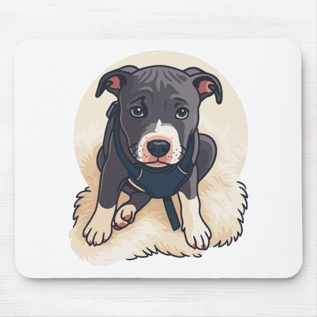 Cute Pitbull Puppy Dog Cartoon Design Mouse Pad (Front)