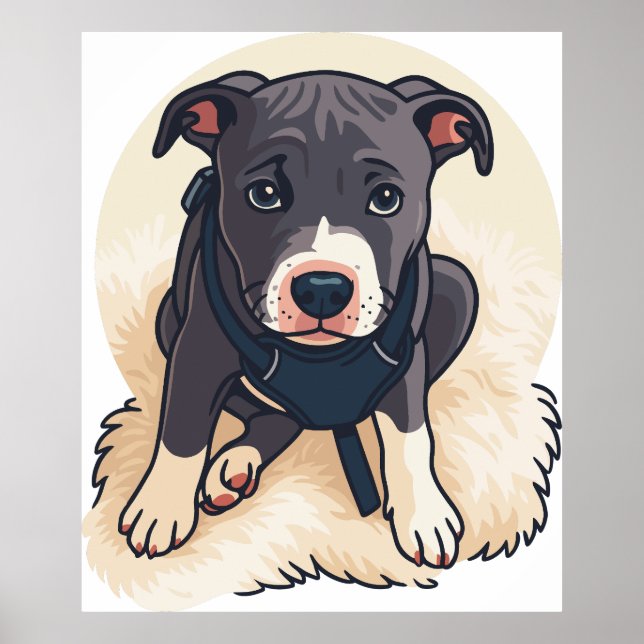 Cute Pitbull Puppy Dog Cartoon Design Poster (Front)