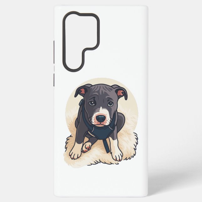 Cute Pitbull Puppy Dog Cartoon Design Samsung Galaxy S22 Ultra Case (Back)