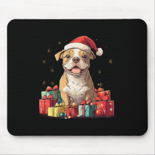 Cute Pitbull Santa Hat Funny Christmas Pittie Xmas Mouse Pad