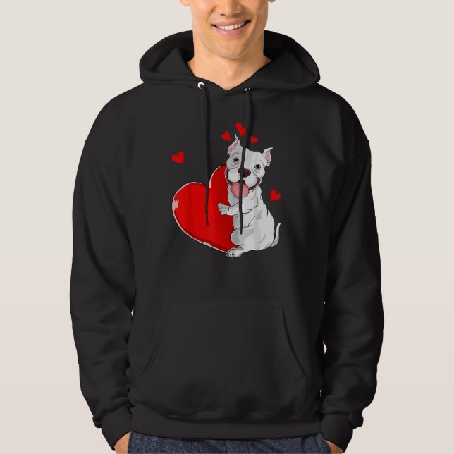 Cute Pitbull Valentines Day Holding Heart My Valen Hoodie (Front)