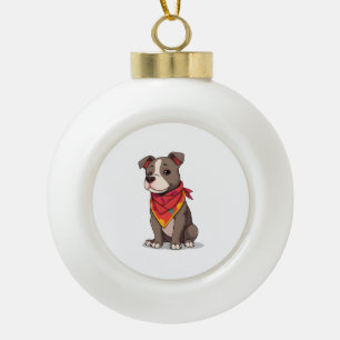Cute Pitbull with Bandanna Adorable Dog Lover Gif Ceramic Ball Christmas Ornament