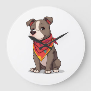 Cute Pitbull with Bandanna Adorable Dog Lover Gif Large Clock