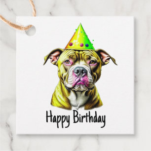 Cute Pitbull with Birthday Hat To and From Favour Tags