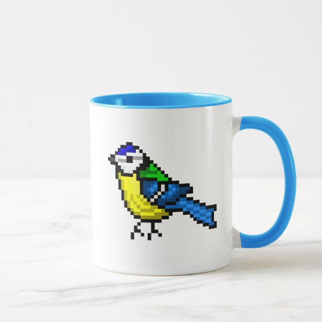Cute pixel art blue tit mug (Right)