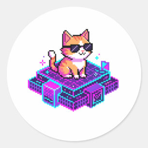Cute Pixel Art Cool Cat with Sunglasses Classic Round Sticker