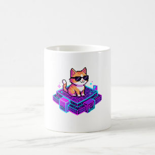 Cute Pixel Art Cool Cat with Sunglasses Coffee Mug