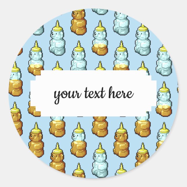 Cute Pixel Art Honey Bear Bottles Pattern Classic Round Sticker (Front)