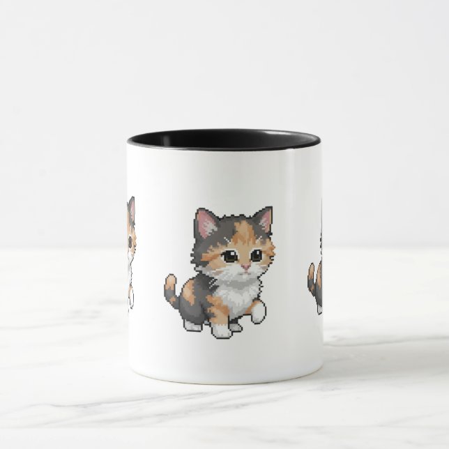 Cute Pixel Art Kitten Mug (Center)