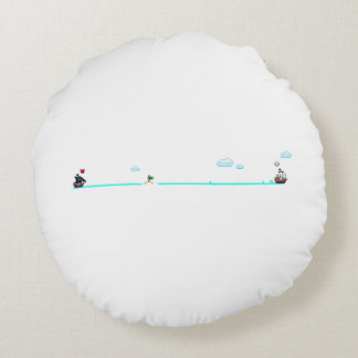Cute Pixel Art Pirate Ship Chase Merchant Ship Round Cushion