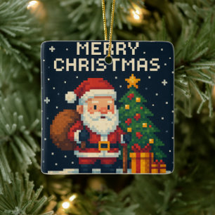 Cute pixel art Santa Claus Ceramic Ornament