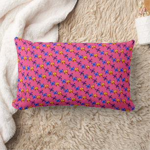 Cute Pixel Butterfly Pattern Hot Pink Background Lumbar Cushion