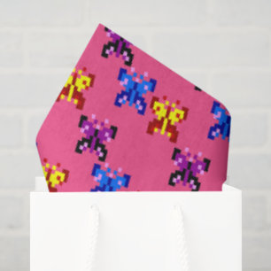Cute Pixel Butterfly Pattern Hot Pink Background Tissue Paper
