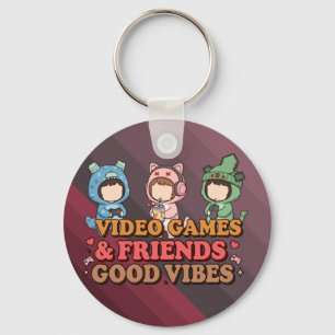 Cute Pixel Gamer Friends Art Piece Key Ring