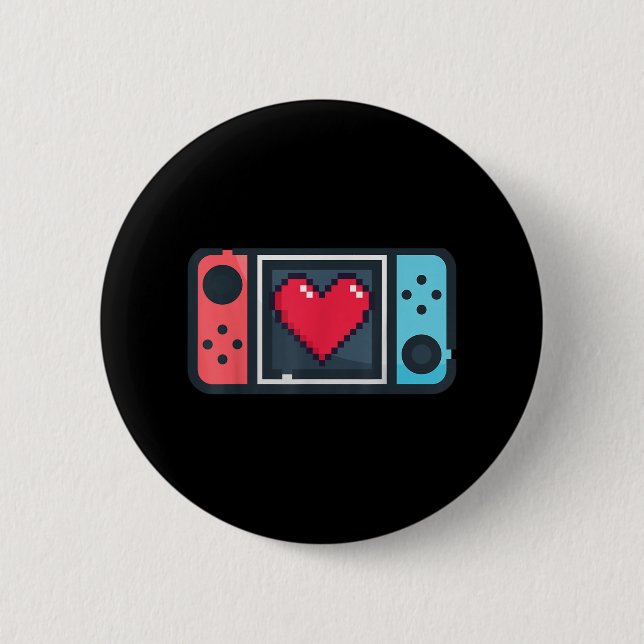 Cute Pixel Heart Gamer Valentines Day T For Men Wo 6 Cm Round Badge (Front)
