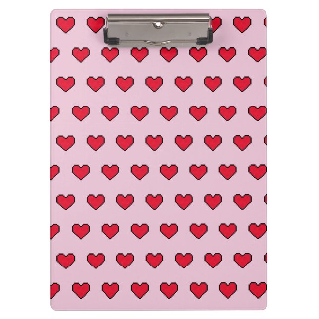 Cute pixelated heart shape clipboard (Front)