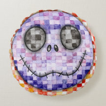 Cute Pixelated Skeleton Face Round Pillow