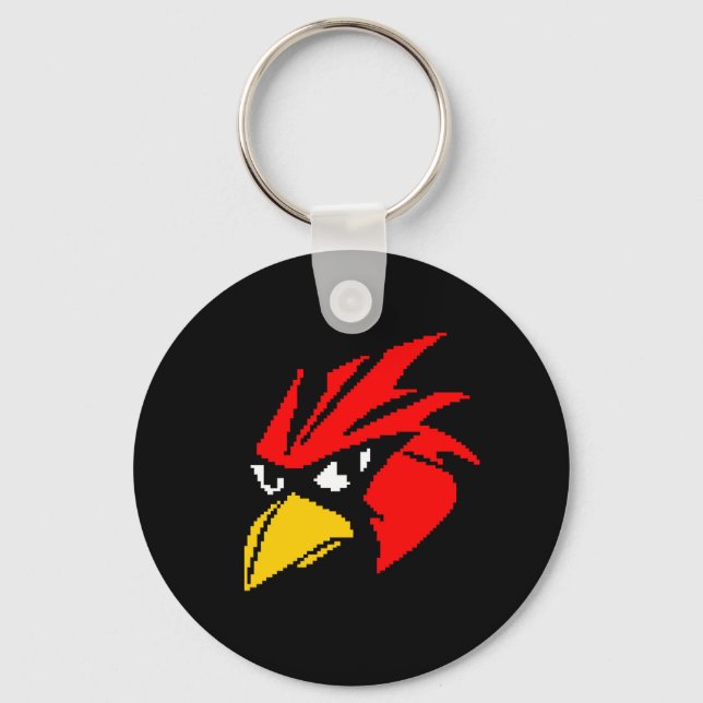 Cute pixeled bird face key ring (Front)