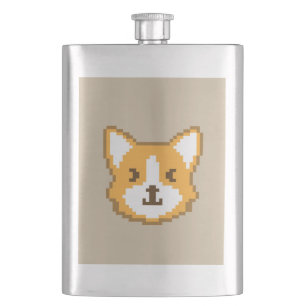 Cute pixeled dog face hip flask