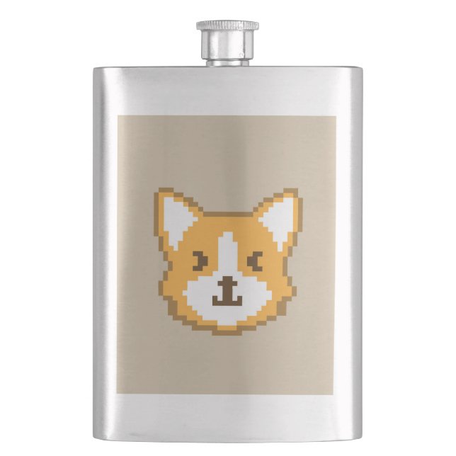 Cute pixeled dog face hip flask (Front)