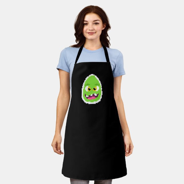 Cute pixeled egg monster apron (Worn)