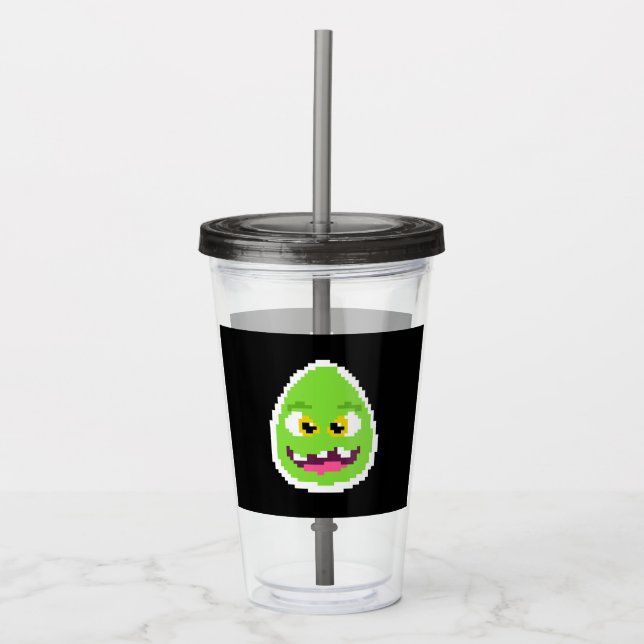 Cute  pixeled egg monster coffee mug drawstring ba acrylic tumbler (Front)