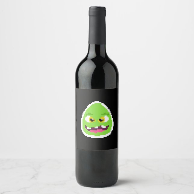 Cute  pixeled egg monster coffee mug drawstring ba wine label (Front)