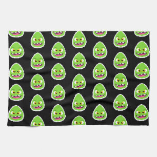 Cute pixeled egg monster tea towel