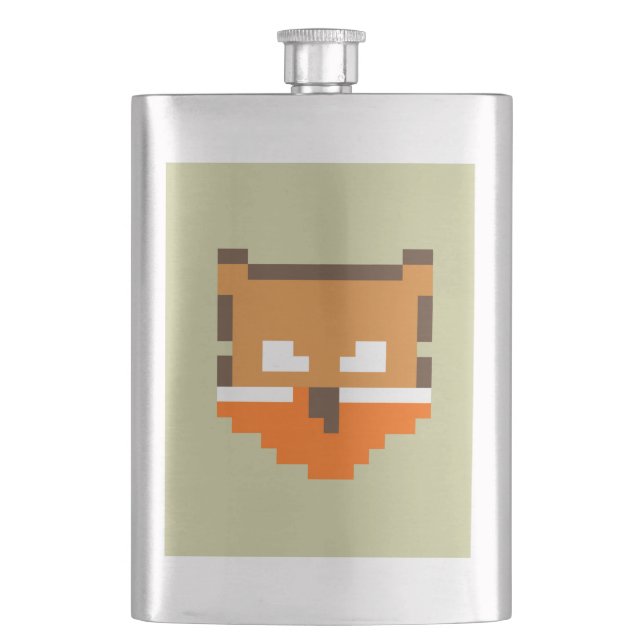 Cute pixeled fox face hip flask (Front)