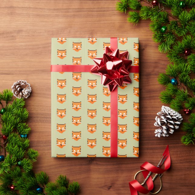 Cute pixeled fox face wrapping paper (Holiday Gift)