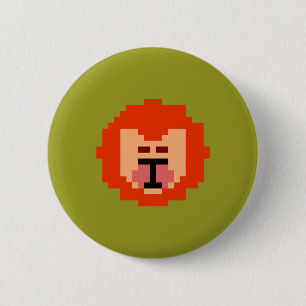 Cute pixeled lion face  6 cm round badge