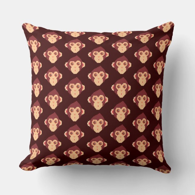 Cute pixeled monkey face cushion (Front)
