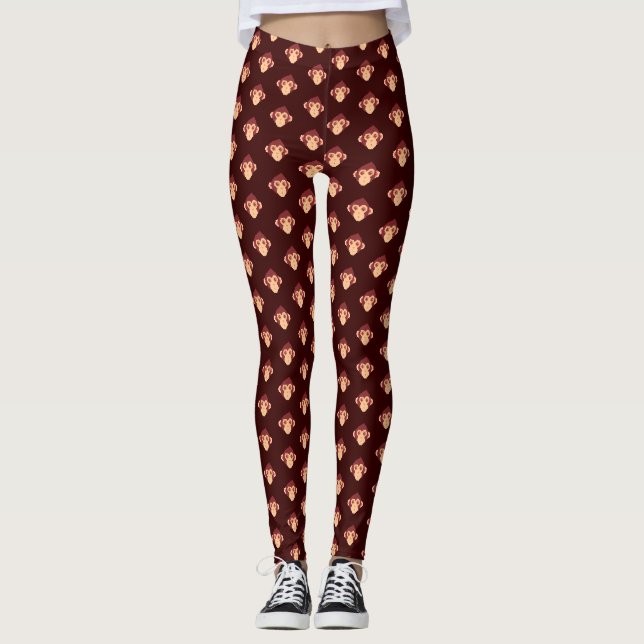 Cute pixeled monkey face notebook HP laptop skin Leggings (Front)